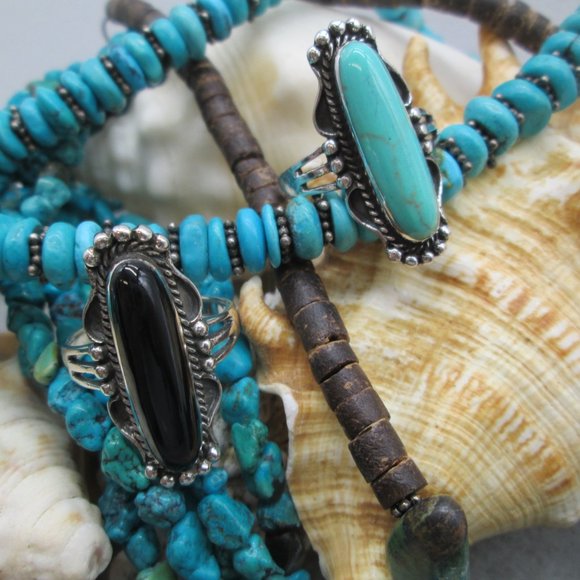 Native American 925 Sterling & Turquoise Elongated Oval Ring, Turquoise Ring - Picture 13 of 13